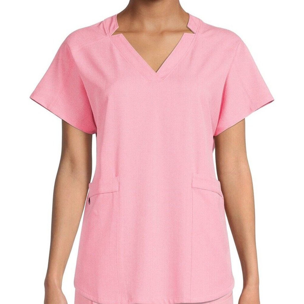 NEW ClimateRight by Cuddl Duds Women’s Woven Twill V-Neck Scrub Top Small